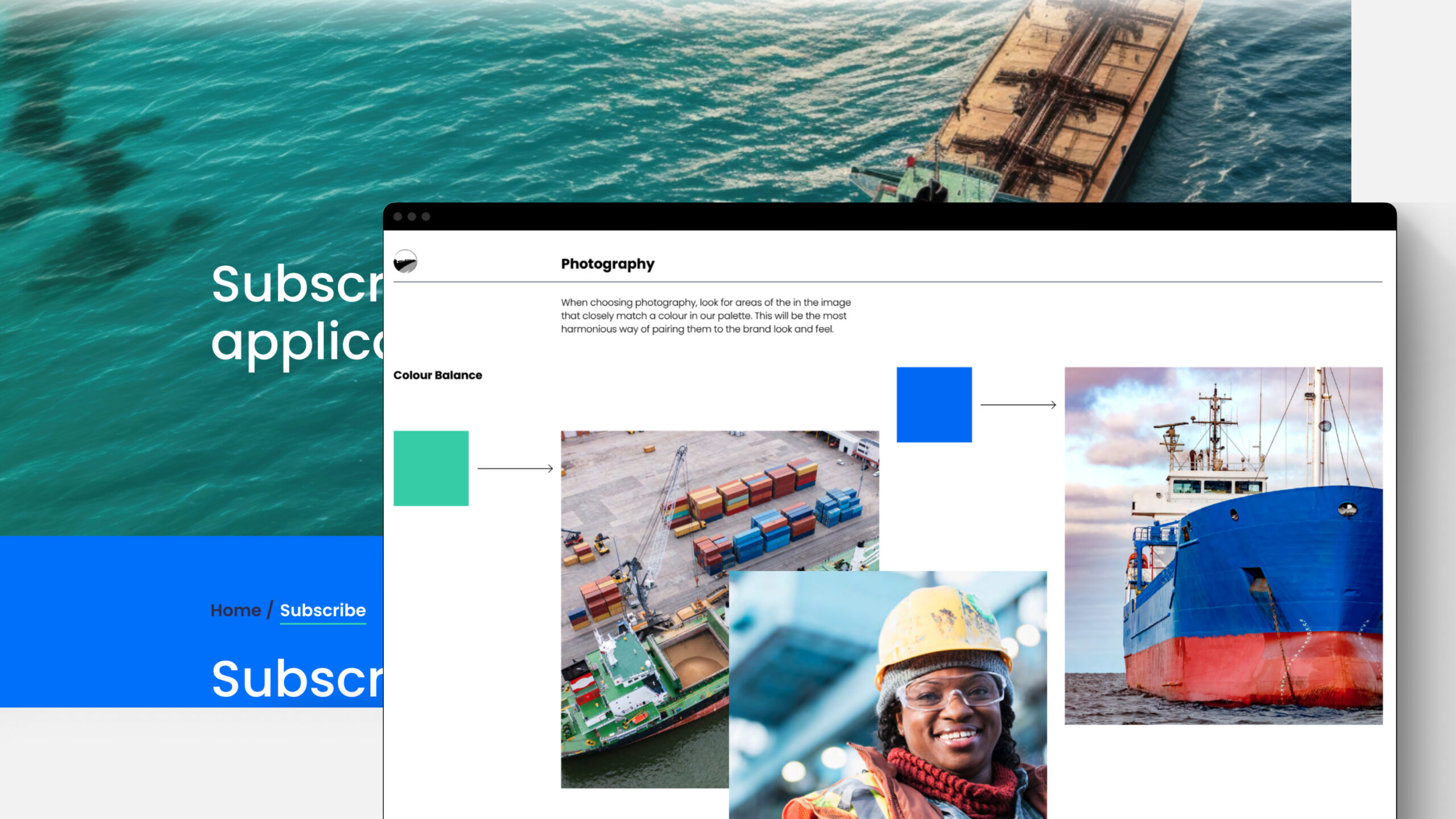 Screenshot of website and brand guidelines